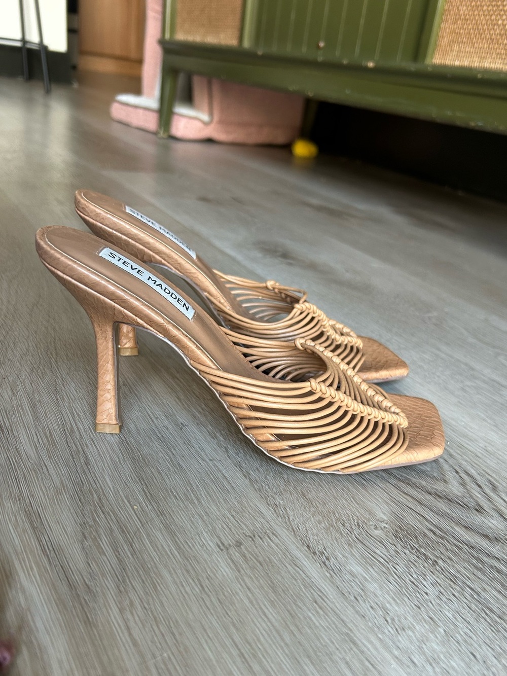 Steve Madden Tan Strappy Woven High Heels